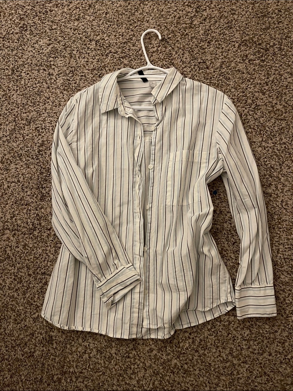 H&M White Button-Up Shirt with Black and Navy Stripes